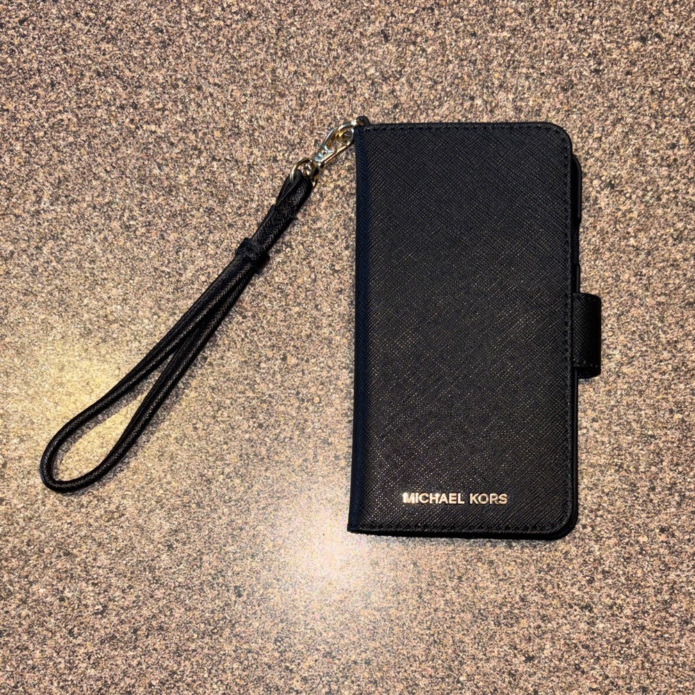 Michael Kors Black Phone Case with Gold Logo